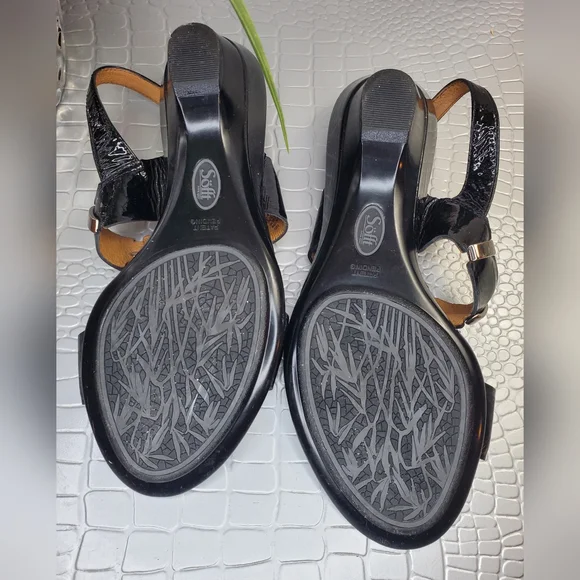 Sofft Black Patent Wedge Heel Sandals Leather size 7 - Picture 6 of 9